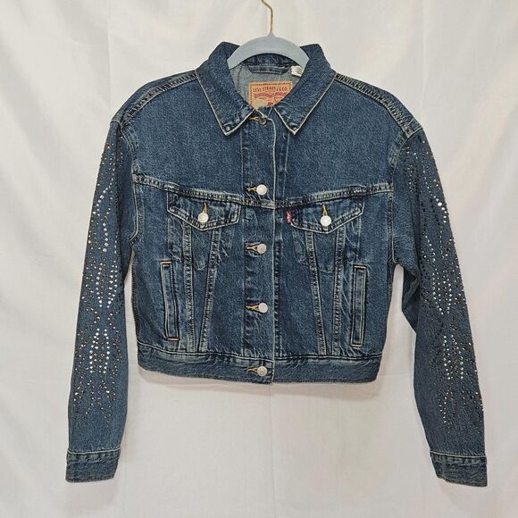 Levi’s Denim Jacket XS Women’s Studded Rhinestone Trucker • Boho Western Style • - Picture 1 of 9